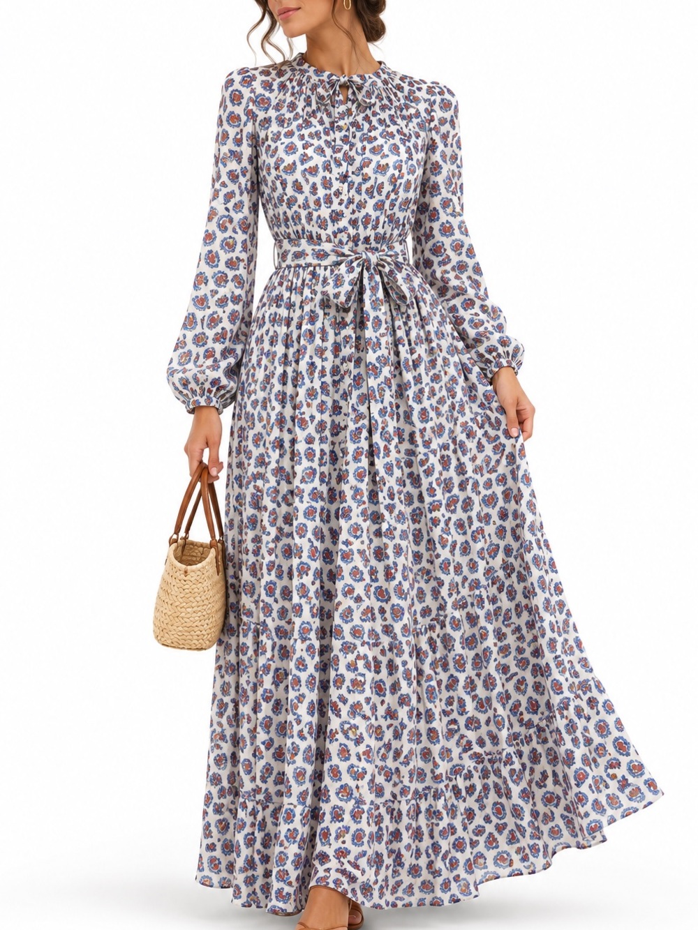 DOEN JOHANNA DRESS in Sea Salt Bedford Paisley size Medium